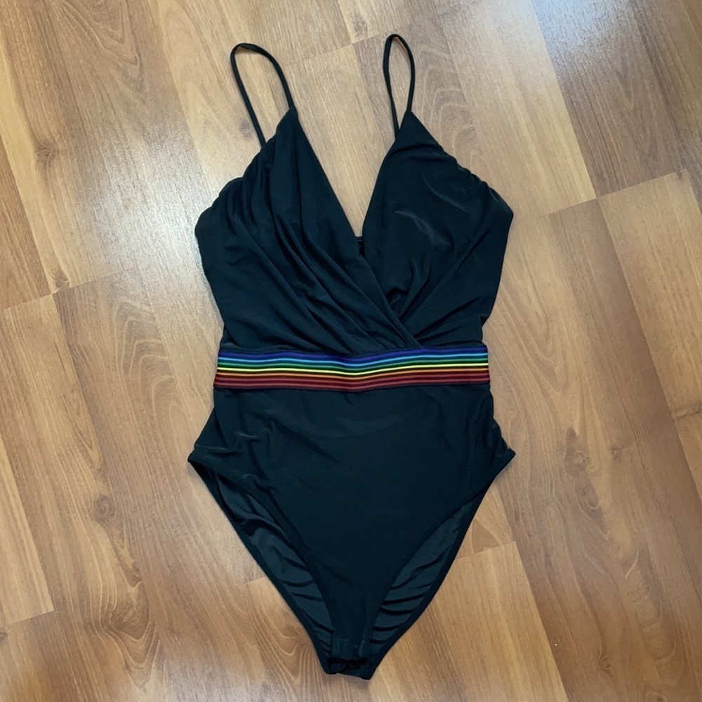 Forever21 Black Bodysuit with Rainbow Waistline - Picture 5 of 9